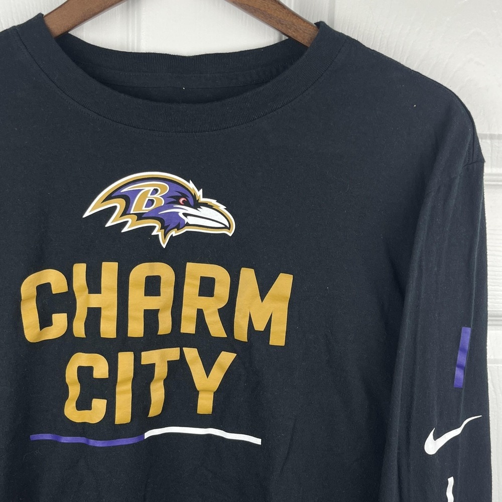 Baltimore Ravens Nike T-Shirt Mens Large Charm City NFL Football Long Sleeve Tee